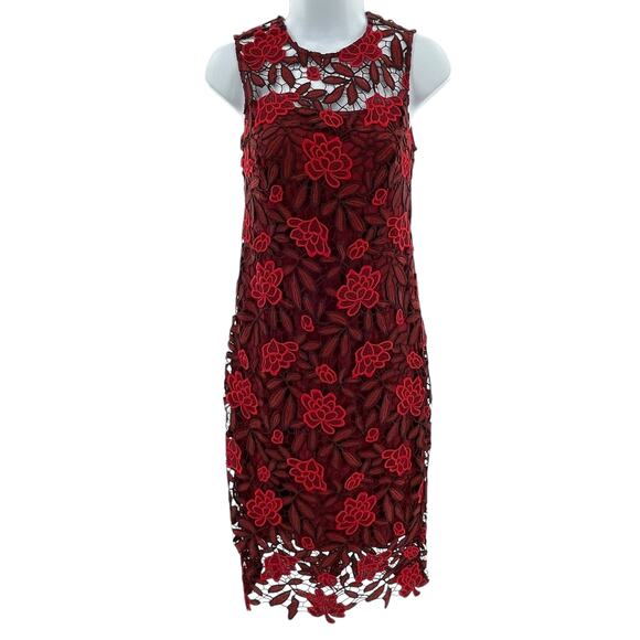 Calvin Klein Rosewood Red Black Floral Lace Cocktail Party Sheath Dress 2 - Picture 4 of 12